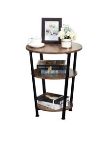 Dulcii Industrial End Table, 3 Tiers round Side Table with Sturdy Metal Frame, M