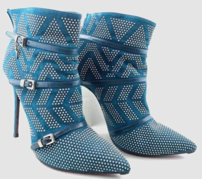 CESARE PACIOTTI Ankle Boots Bootie US 10 Turquoise Studded stiletto NEVER WORN - Image 1 of 4