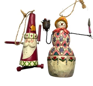 Jim Shore Heartwood Creek Gardening Country Snowman And Santa Ornament Lot Of 2 - Picture 1 of 12