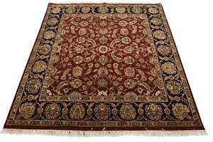 Agra Rug 5'11'' x 6'3'' Square Red Wool Traditional Hand-Knotted Oriental Carpet - Picture 1 of 14