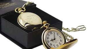 MINI CLASSIC CAR 24k Gold Clad POCKET WATCH & CHAIN Luxury Gift Box Old Shape - Picture 1 of 5
