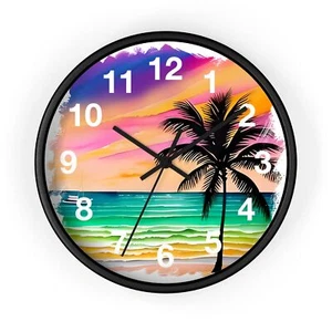 Tropical Beach Wall Clock - Relaxing Home Decor, Coastal Vibes, Gift for Beach - Picture 1 of 19