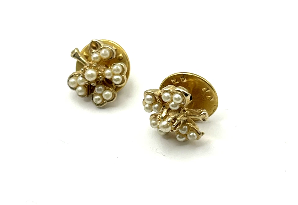 Prendedores de trébol de la suerte de perlas de imitación chapadas en oro Foto 1 de 1