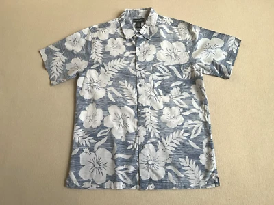 Чероки гавайская рубашка на пуговицах мужская маленькая сине-белая гибискус обратный принт - Изображение 1 из 4