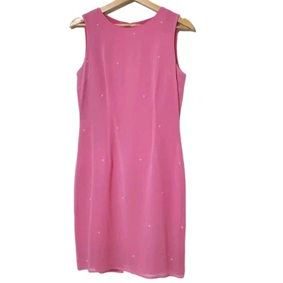 Casual Corner 90s Silk Dress Size 6 Pink Beaded Mini Sleeveless Balletcore - Image 1 of 4
