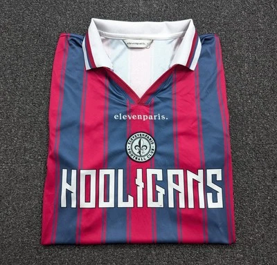 Camiseta deportiva Eleven Paris para hombre de fútbol club de fútbol Hooligan cuello a rayas talla L Foto 1 de 4