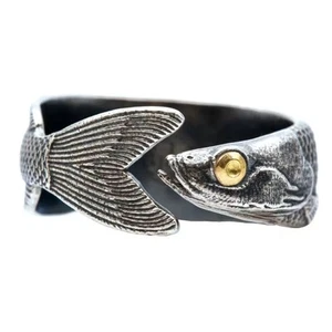Silver Plated Fish Ring Adjustable Wrap Style Unisex Size 8-12 NWT - Picture 1 of 6