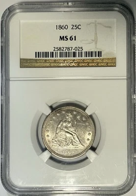 1860 Seated Liberty Quarter NGC MS61‼️CARTWHEEL LUSTER & STRONG STRIKE‼️ - Image 1 of 2