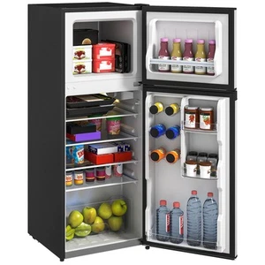 HOMCOM Small Fridge with Freezer, 4 Cu Ft Refrigerator with Shelves, Black - Picture 1 of 11
