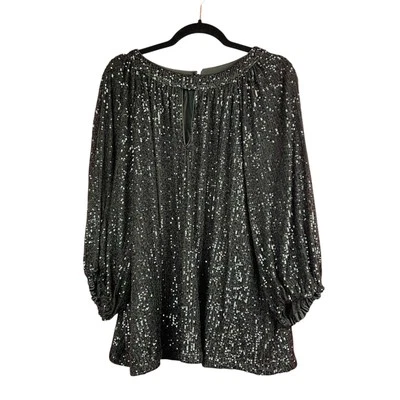 Vince Camuto Top Womens 3X Black Silver Sequin Blouse Balloon Sleeve Party - Image 1 of 4