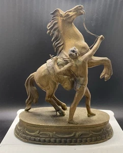 Vintage Cast Metal Spelter? Roman Warrior Horse Sculpture Bronze Tone Vintage B - Picture 1 of 11