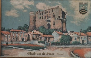"CHATEAU de SUZE la ROUSSE"  Imprimé sur tissu et encadré d'origine  71x46cm - Picture 1 of 1