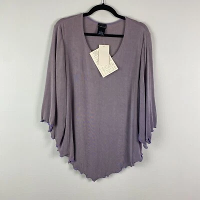Blusa Citiknits Talla 1X Púrpura Slinky Tejida 3/4 Mangas Divididas Cuello Redondo Foto 1 de 4