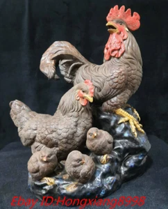 16'' Old China Shiwan Porcelain 12 Zodiac animal Chickens cock hen chick Statue - Picture 1 of 9