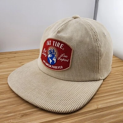 Gorra de pana Fat Tire, color crema, parche rojo con bicicleta, cerveza, cierre a presión Foto 1 de 4