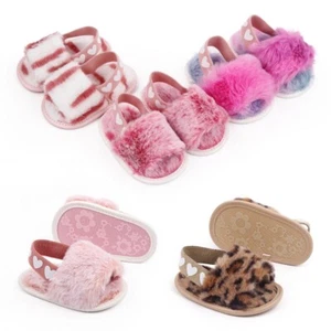 0-18M Baby Girls Warm Fuzzy Slipper Toddler Prewalker Shoes Plush Sandals UK - Picture 1 of 17