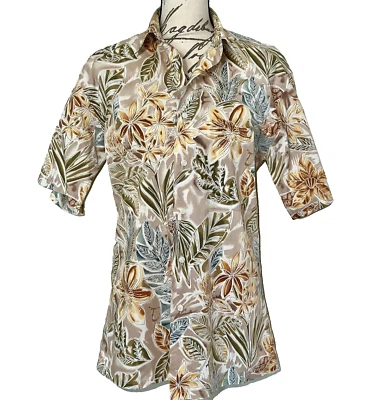 BURMA BIBAS Hawaiian Shirt Multi Color Abstract Floral 100% Cotton S Hong Kong  - Image 1 of 4