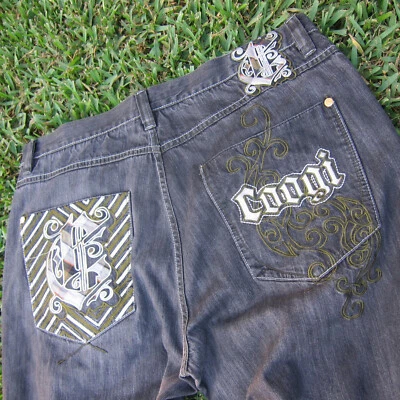 Jeans Coogi Para Hombres Actual 41x32 Negro Denim Bordado Suelto Skate Grunge Y2K Foto 1 de 4