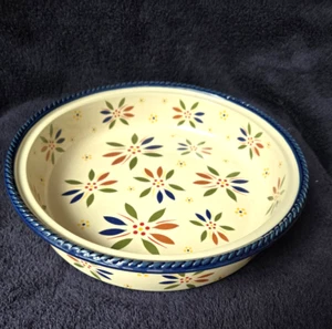 Temptations Old World confetti round dish blue rim 10.5" diam 2" high - Picture 1 of 7