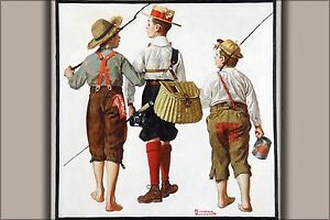 Affiche, plusieurs tailles ; voyage de pêche, par Norman Rockwell 1919