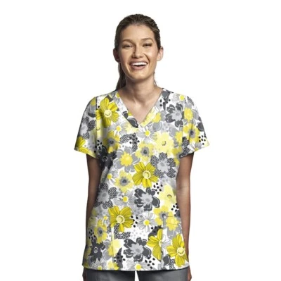 WonderWink Women's Size M  V-Neck Print Scrub Top Floral Multicolor Sun Kissed   - Image 1 of 4