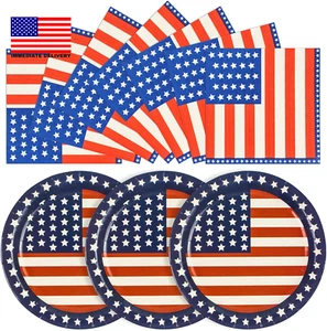 40PCS American Flag Paper Plates and Napkins Party Supplies, Disposable Patrioti - Picture 1 of 7