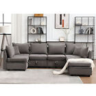 Convertible U Shaped Sofa Couch with Storage, 7 Seat Sleeper Sectional Sofa Set