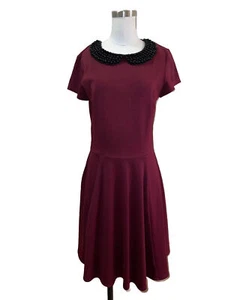 AGB Women’s size 10 Peter Pan Pearl Collar Maroon Short Sleeve Dress - Picture 1 of 9