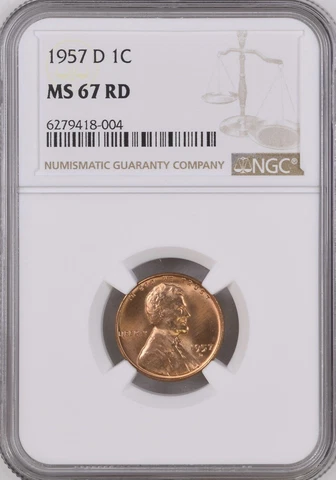 1957-D 1C RD Lincoln Wheat One Cent NGC MS67RD   6279418-004 Cover