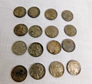F6 - Lot of 16 Assorted Indian Head / Buffalo Nickels 1930's Circulated - Picture 1 of 4