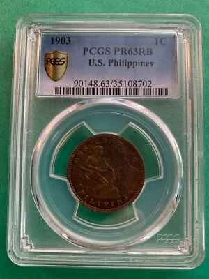 US PHILIPPINES ONE CENTAVO 1903 PROOF PCGS PR 63 RB - Image 1 of 4