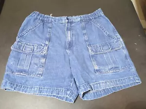 Savane Hiking Shorts Mens 36 Blue Denim Cargo Elastic Waist Cotton Light Wash - Picture 1 of 10