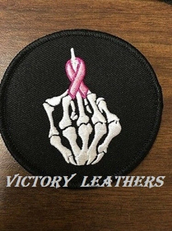 MIDDLE FINGER SKULL PINK RIBBON PATCH, Awareness Patches, Biker Patches - Image 1 of 1
