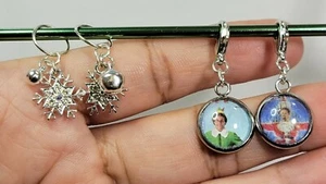 Set of 4 Christmas Stitch markers 1 Christmas vacation, 1 Elf, and 2 snow flakes - Picture 1 of 11