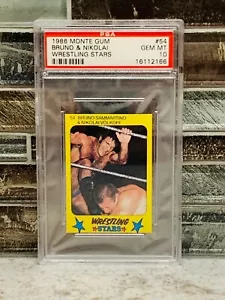 Monte Gum #54 1986 BRUNO & NIKOLAI estrellas de lucha libre corte a mano PSA 10 GM POP 2 - Imagen 1 de 2