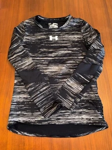 Under Armour Shirt Girls medium black silver metallic fitted coldgear - Picture 1 of 3