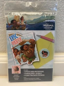 MOANA Birthday Postcard Invitations Envelopes Seals Save the Date Stickers 8 ct - Picture 1 of 2