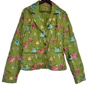 Vintage Johnny Was Floral Embroidered Lime Green Blazer Jacket. - Foto 1 di 9