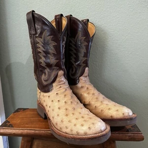 Justin Boots J2944 11” Full Quill Ostrich Embroidered Square Toe Pull On M 7.5 D - Picture 1 of 23