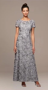 Nwt $360 Alex Evenings Women Gray Sequined Lace A-Line Gown Formal Dress Size:16 - Picture 1 of 11