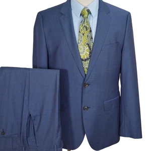 Hugo Boss Guabello Suit Men 40R 34W 32.5L Blue Check Water Repellent - Picture 1 of 21