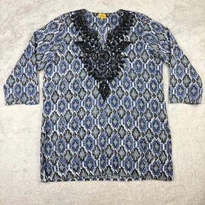Roller Rabbit Women XL Tunic Top Embroidered Boho Southwestern Aztec Cover Up - Picture 1 of 12