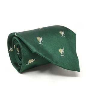 Polo Ralph Lauren Wide Tie Green Sailfish Silk Handmade USA Necktie Fishing - Picture 1 of 7