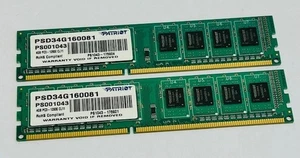 8GB (2x4GB) Patriot PSD34G160081 PC3-12800 1600MHz Computer Speichermodule - Bild 1 von 4