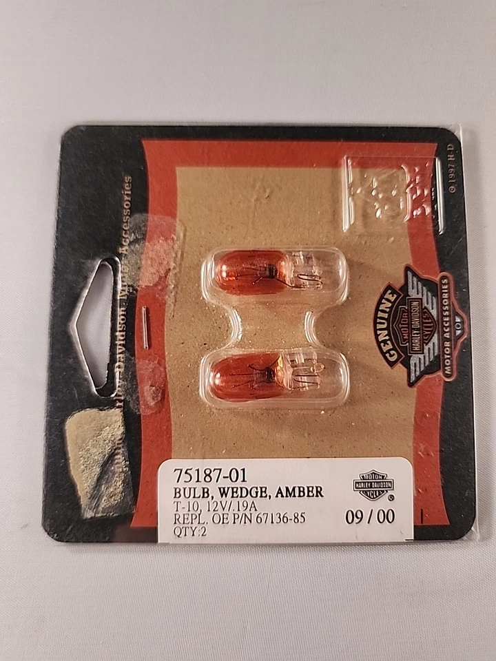 Harley Davidson 琥珀色灯泡 12V 0.19 A 75187-01 NOS 原始设备制造商 2 包 EVO T-10 — 第 1/1 张图片