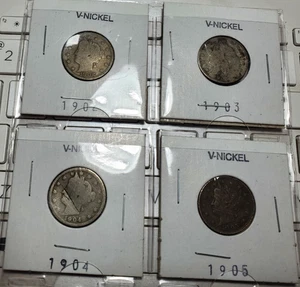 1902-1905 Liberty Nickels 4er Set Kursmünzensatz guter Zustand - Bild 1 von 2