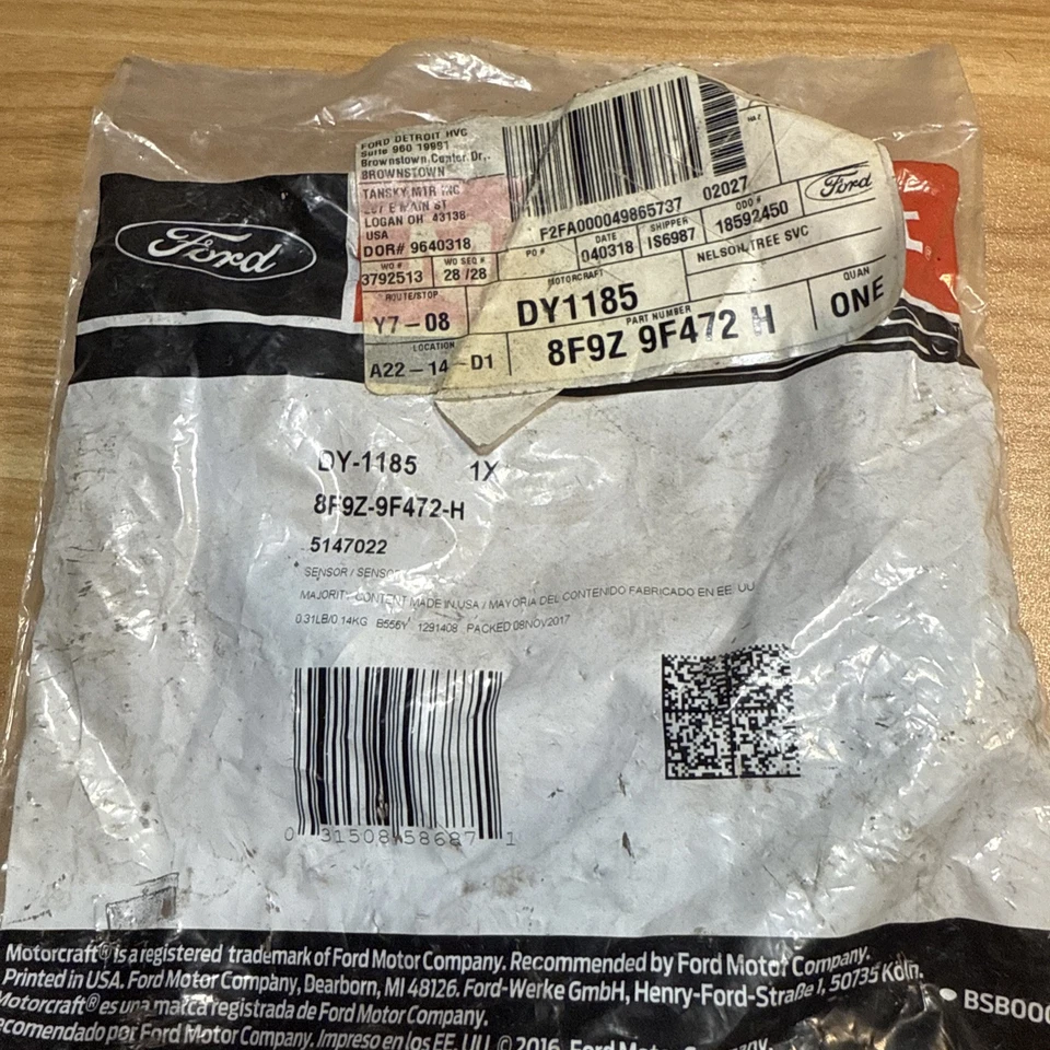 Sensor de oxígeno nuevo OEM Ford Motorcraft DY-1185 DY1185 8F9Z-9F472-H Foto 1 de 4