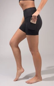 YOGALICIOUS LUX Black High Rise Gym Shorts Size Small Side Pockets NWT - Picture 1 of 6