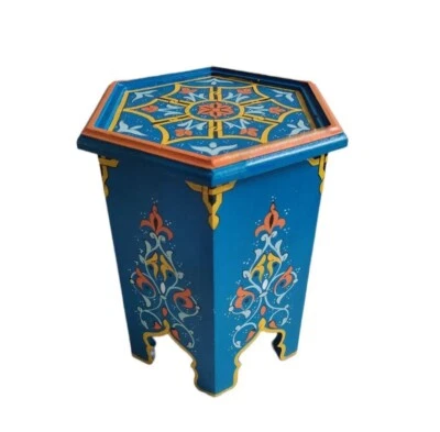 Blue Moroccan Handmade Moucharabi Table Side Delicate Hand Painted Exquisite - Image 1 of 3