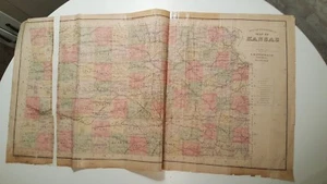 Antique Colored MAP - OFFICIAL TOPOGRAPHICAL MAP OF KANSAS - 1887 KANSAS ATLAS - Picture 1 of 10